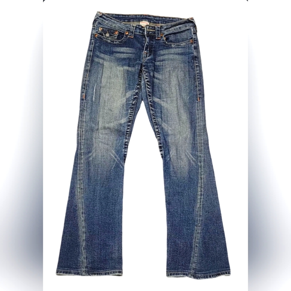 Vintage True Religion low rise flare medium wash jeans, size 28